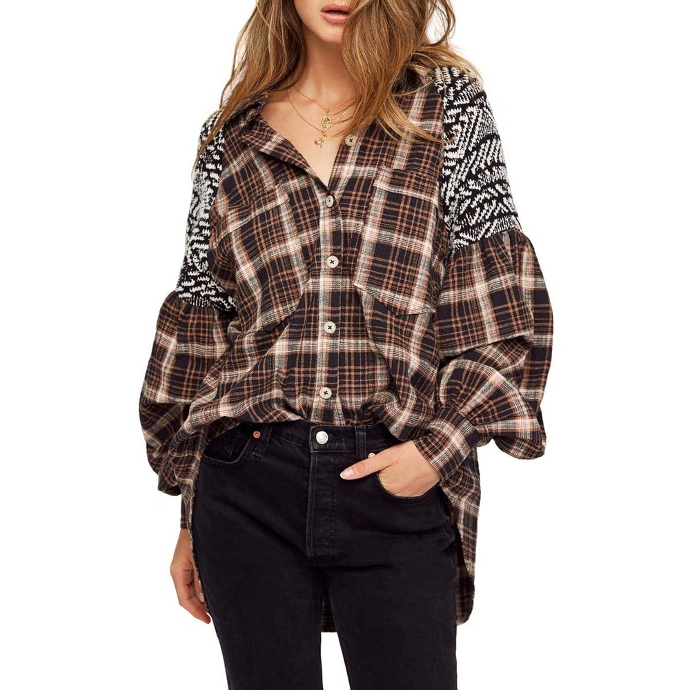 Free People Fireside Nights Mixed Plaid Shirt